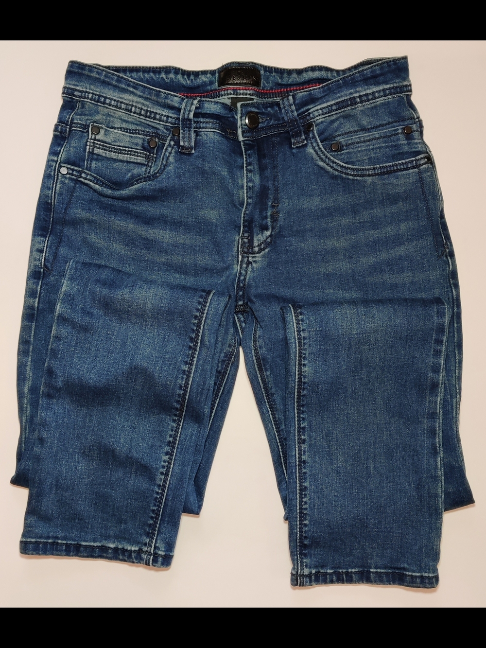 Steves Jeans Mens 30x32 Slim Straight Blue Denim Pants Zip Pocket Medium Wash